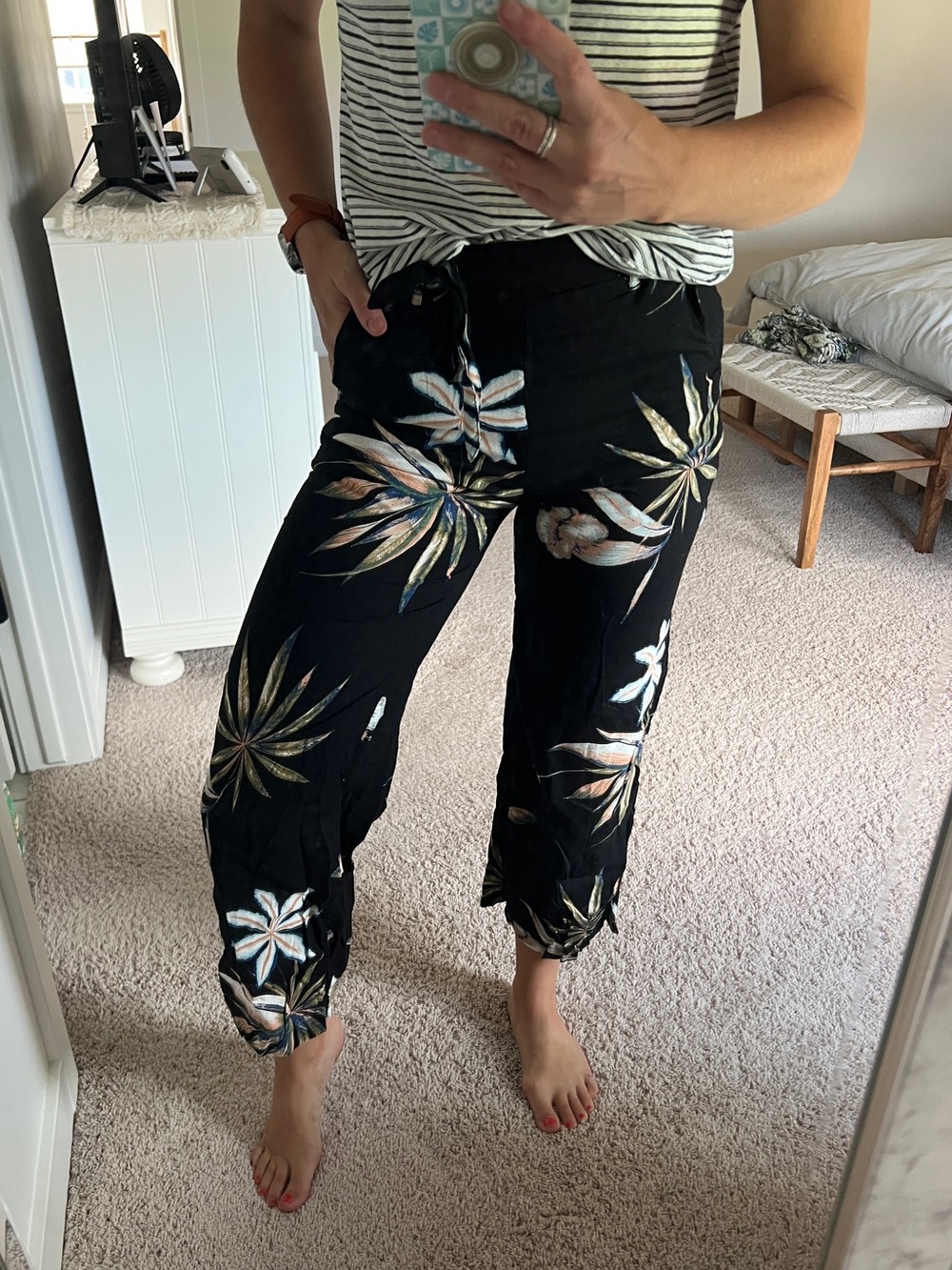 Roxy Black Floral Wide Leg Pants | Women’s Boho Dress Pants